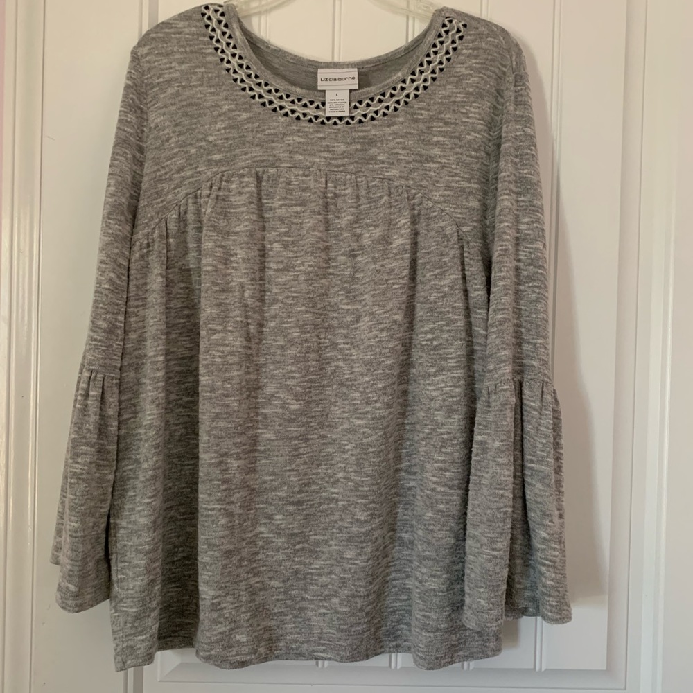 Womens Liz Claiborne grey bell sheeve blouse